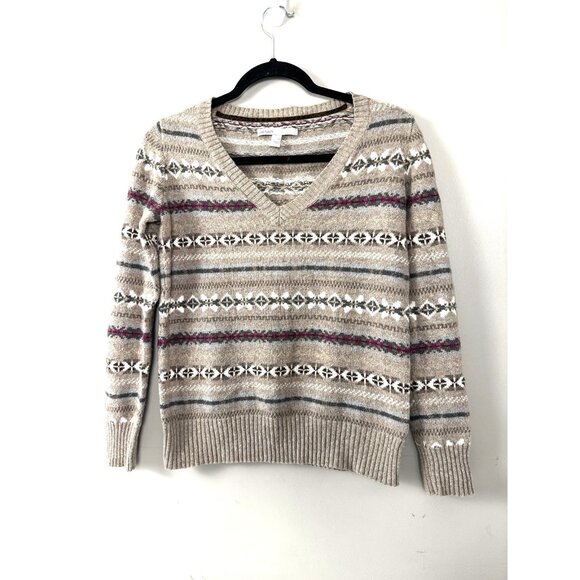 Old Navy Y2K Fair Isle Striped Pullover V-Neck Sweater Medium Cozy Cabincore '09 - Picture 1 of 7